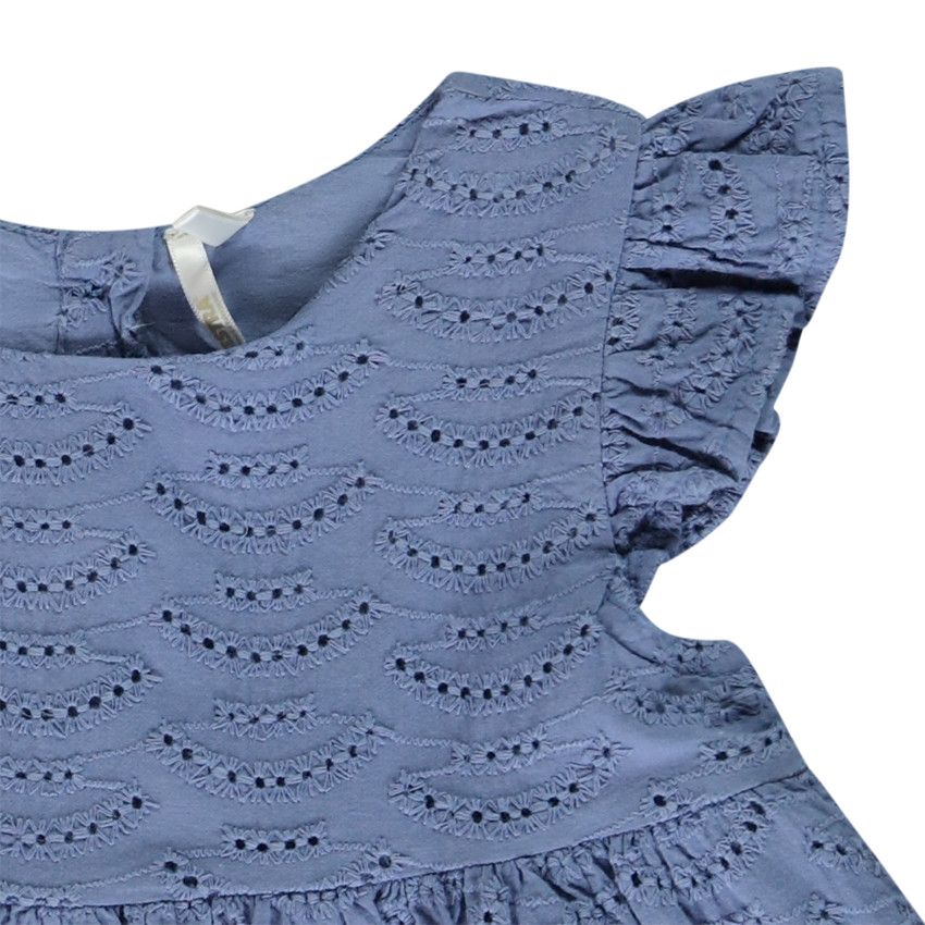 Ensemble 2 pièces uni en broderie anglaise pour bébé fille - Bleu moyen
