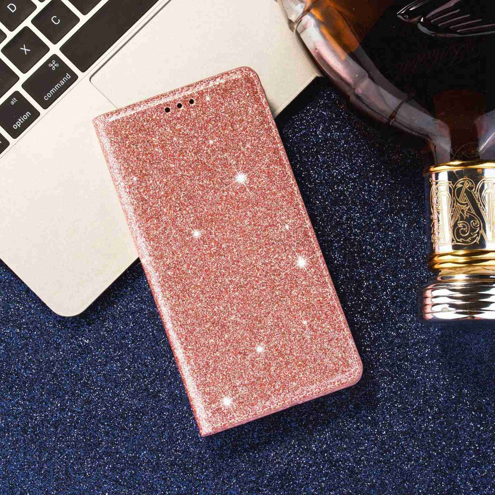 Samsung Galaxy S23 Ultra 5G Flip Wallet Cover Leder Tasche Glitzer Optik - Roségold