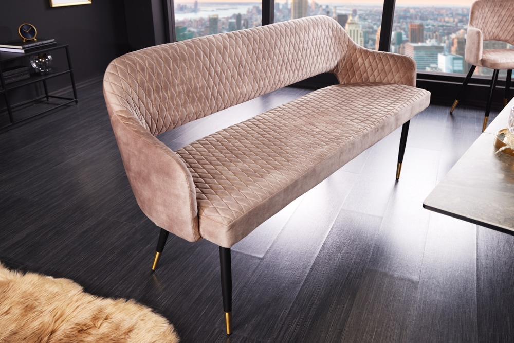 riess-ambiente Sitzbank PARIS - 160cm greige Samt Rückenlehne goldene Fußkappen Retro Metallbeine