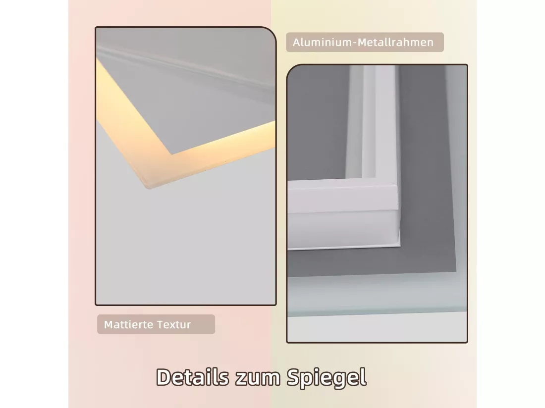 NETTLIFE Miroir avec lumière 100x60cm Miroir mural LED Verre antidéflagrant Miroir de salle de bain avec miroir tactile