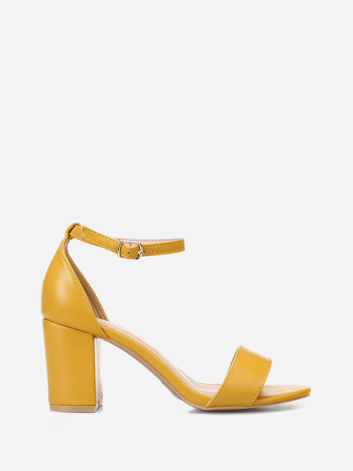 Sandales en simili à talon carré- Jaune
