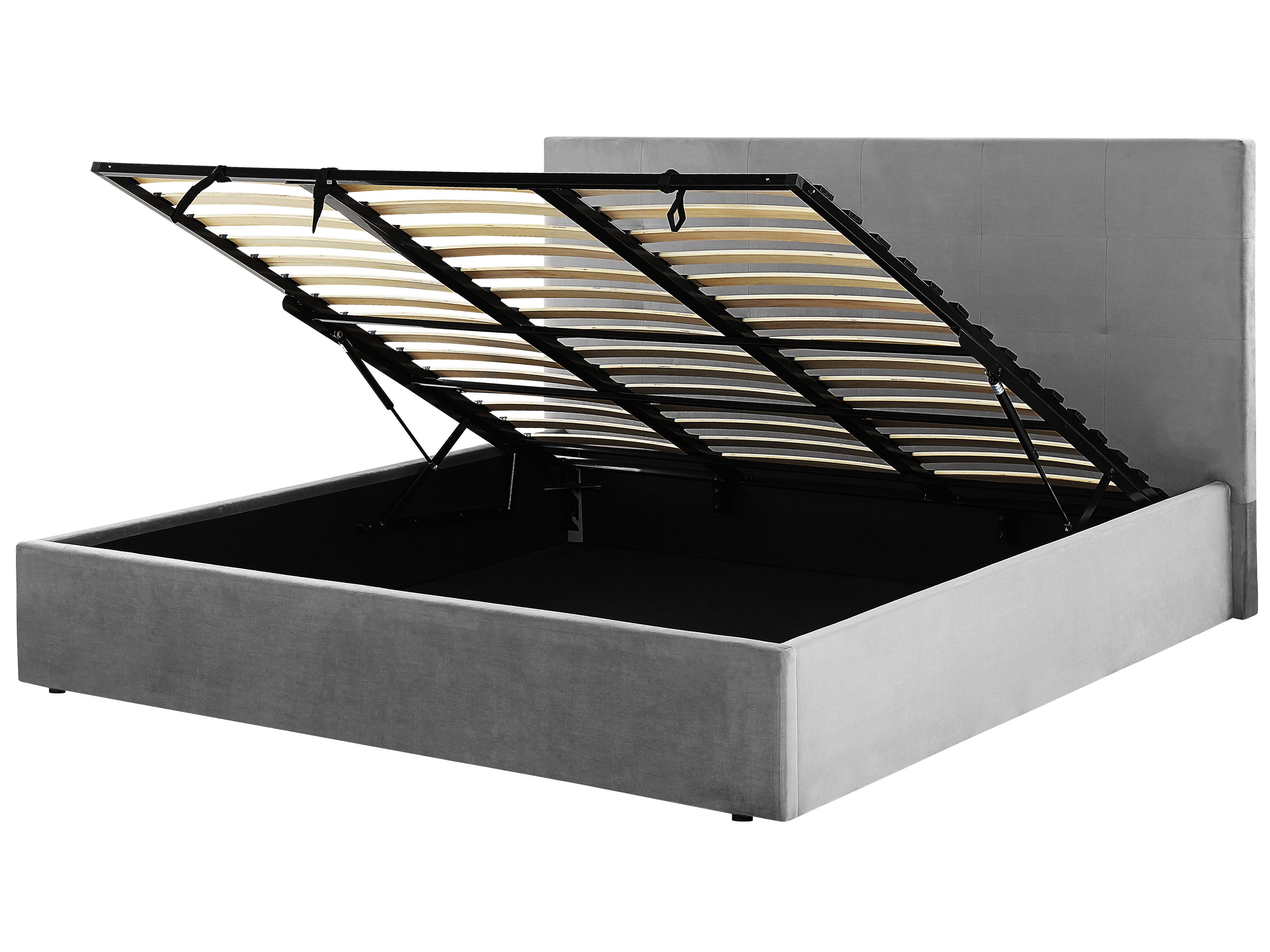 Bed met opbergruimte Fluweel LORIENT 180 x 200 cm Lichtgrijs