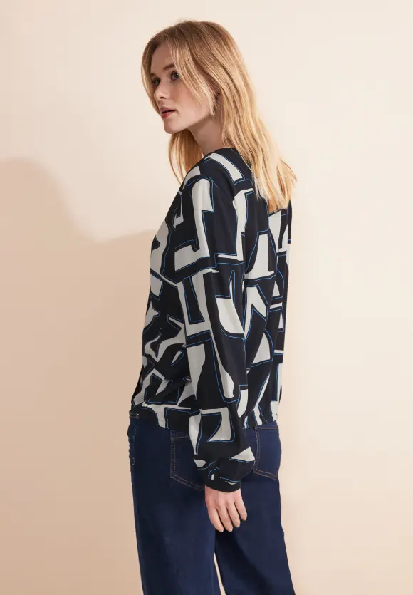 Print Wickel Bluse - deep blue