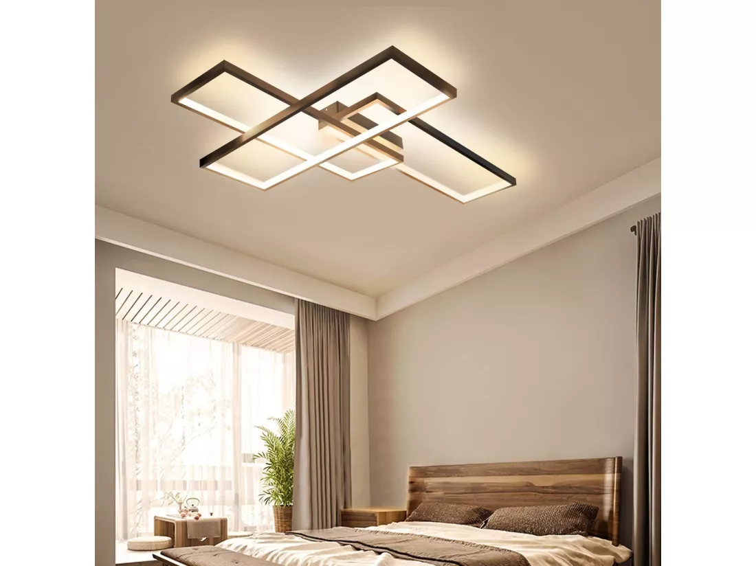 NETTLIFE Plafonnier LED, Éclairage de Plafond Modernes avec 3 Carrés, 67x47x10cm , 35W Métal Lampe de Plafond Applique Murale, Noir , 3000K
