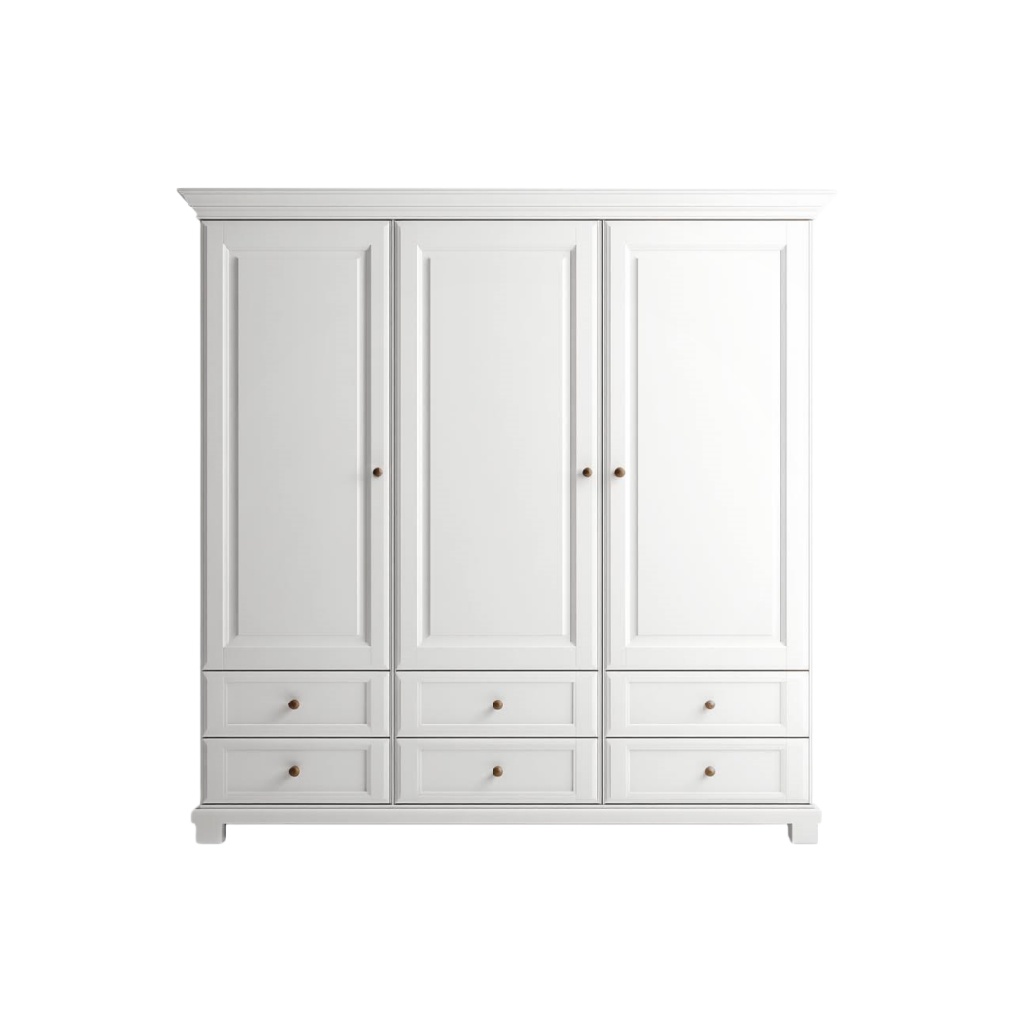 Grande armoire blanche 3 portes et 6 tiroirs – style classique en bois – 180×55×200 cm
