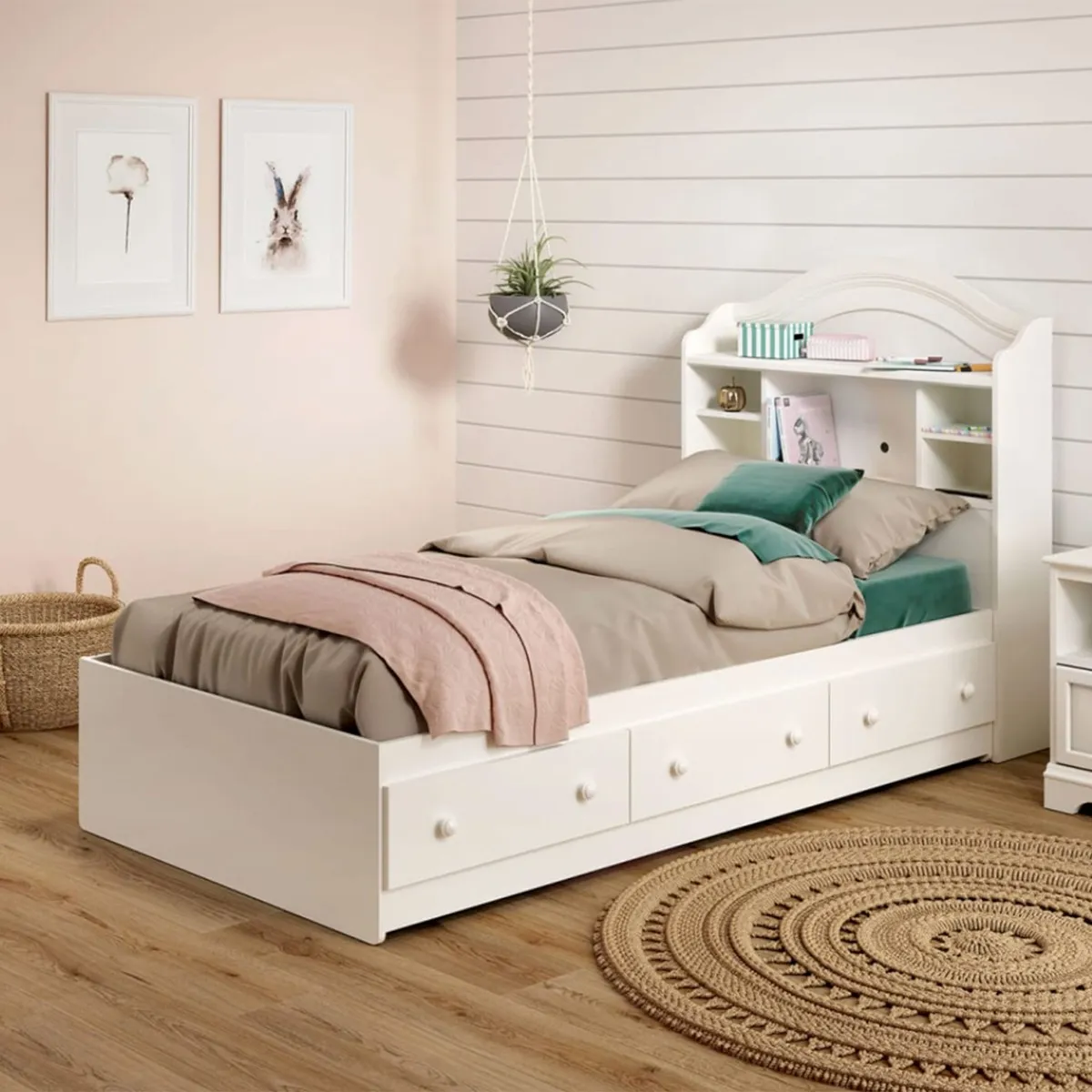South Shore Savannah Lit matelot Simple 3 tiroirs - Blanc