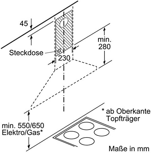 Bosch DWP96BC50 Serie 2 Wandesse, 90 cm breit, Um- & Abluft, Made in Germany, LED-Beleuchtung gleichmäßige Ausleuchtung, Drucktastenschalter, 3 Leistungsstufen, Metallfettfilter spülmaschinengeeignet