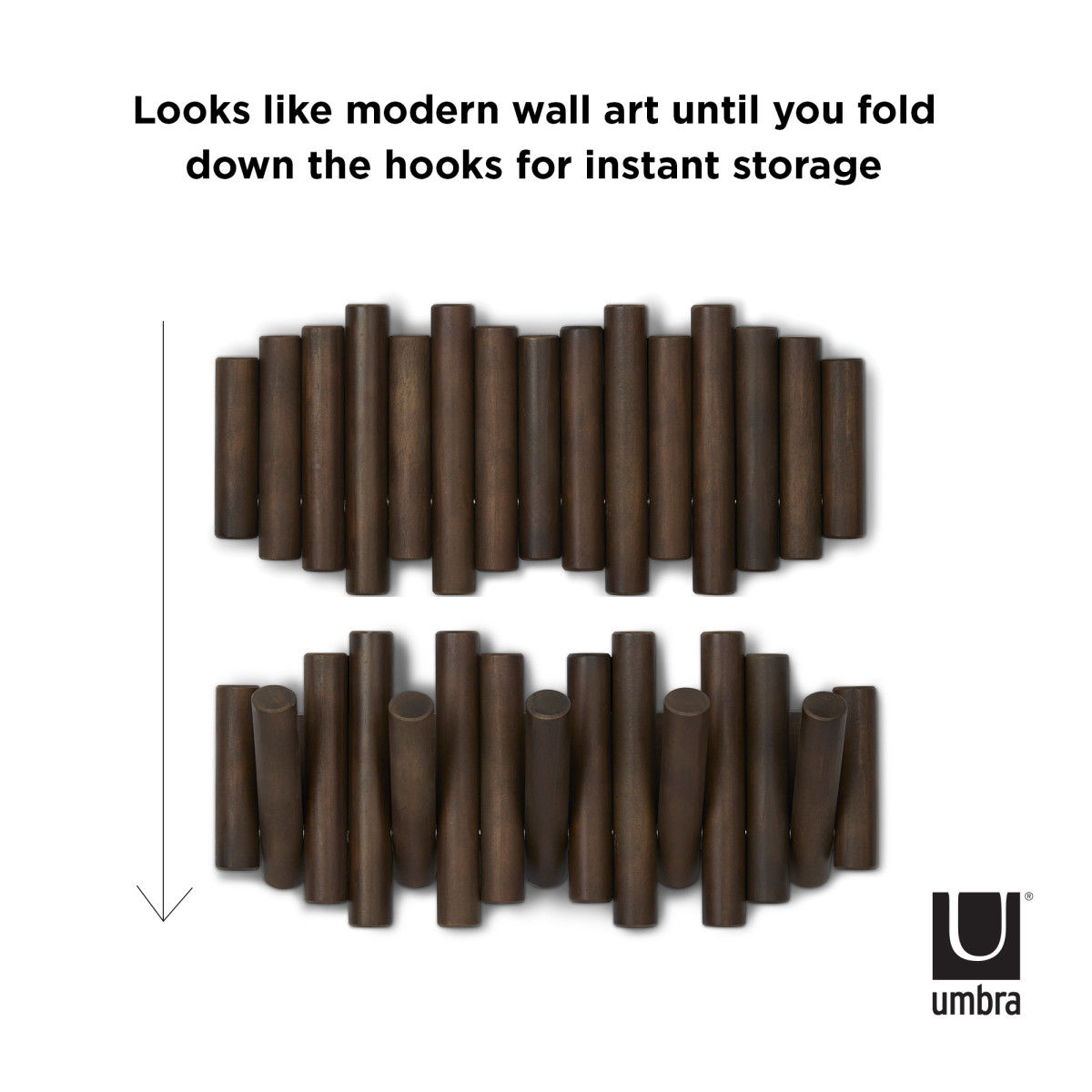 Wandkapstok Umbra Picket 5 haken walnoot hout
