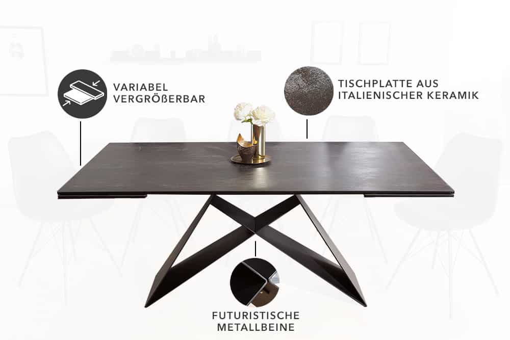 Ausziehbarer Esstisch PROMETHEUS 180-220-260cm Lava Keramik made in Italy