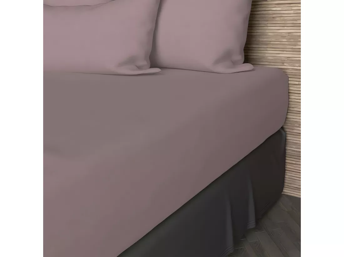Drap housse en coton 57 fils 160x200 cm UNI vieux rose, par Soleil d'ocre