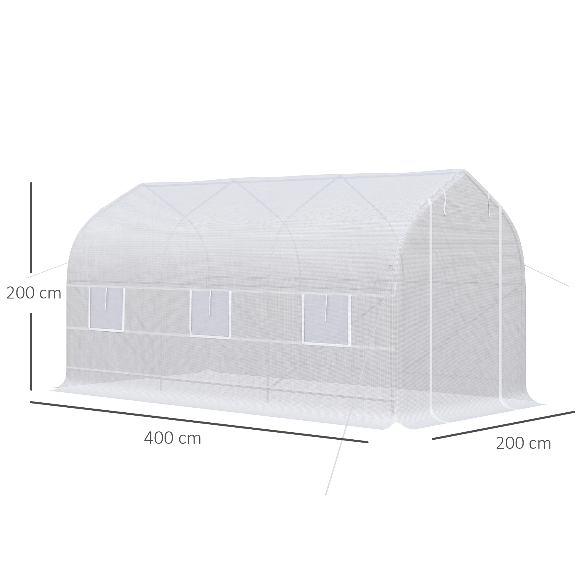 Estufa de jardim tipo túnel Outsunny 4x2x2 m com 6 janelas respiráveis e porta com zíper que pode ser enrolada, ideal para o cultivo de plantas e vegetais, branca.