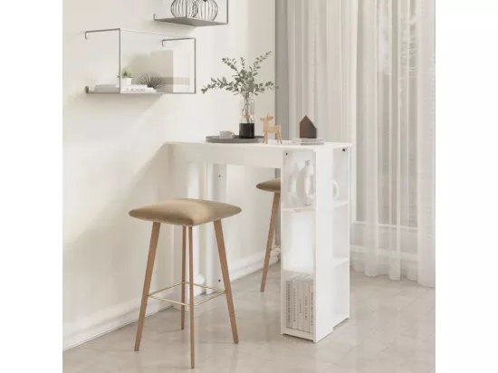 Table de bar et étagère Blanc brillant 102x50x103,5cm Aggloméré