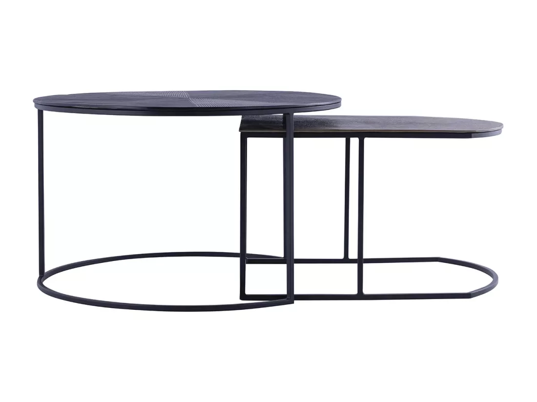 Tables basses gigognes en métal - Noir et Doré - ESMINA