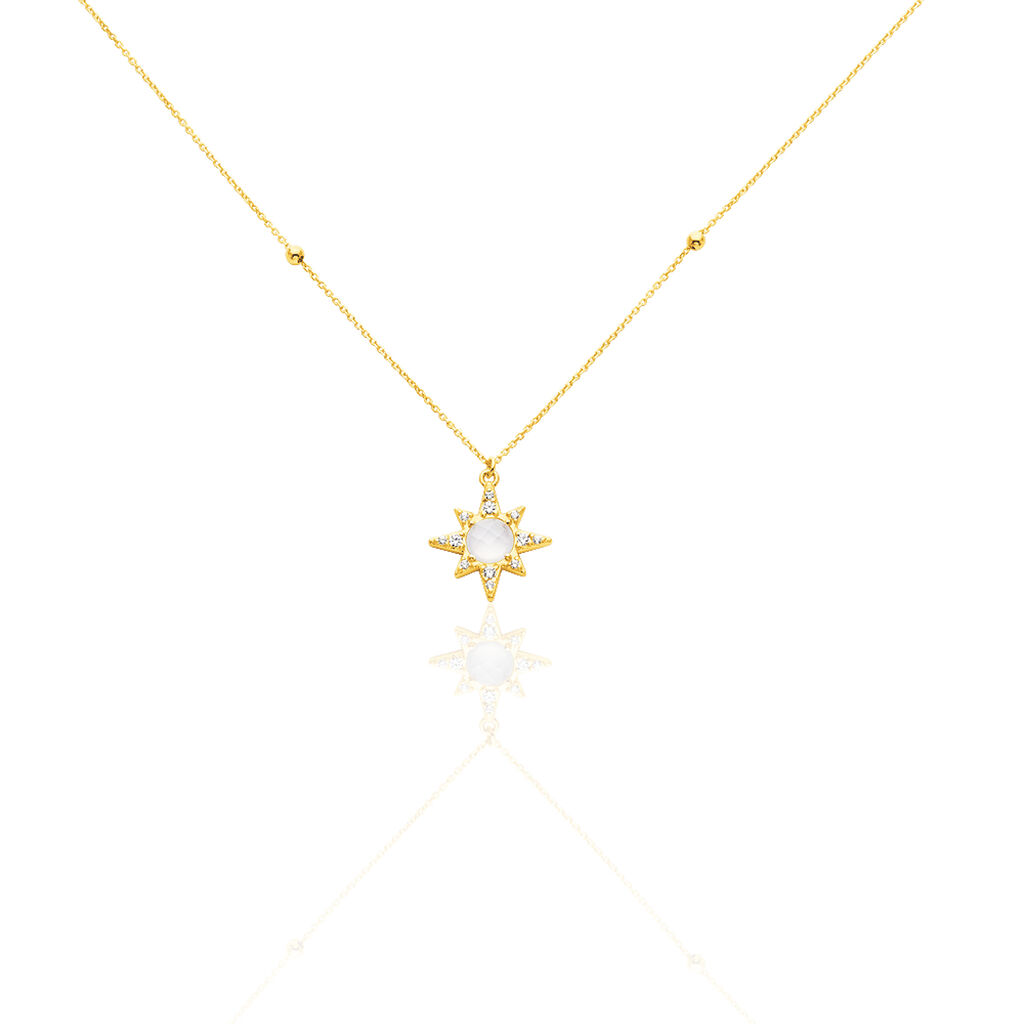 Collier Terry Or Jaune Calcedoine Et Oxyde De Zirconium