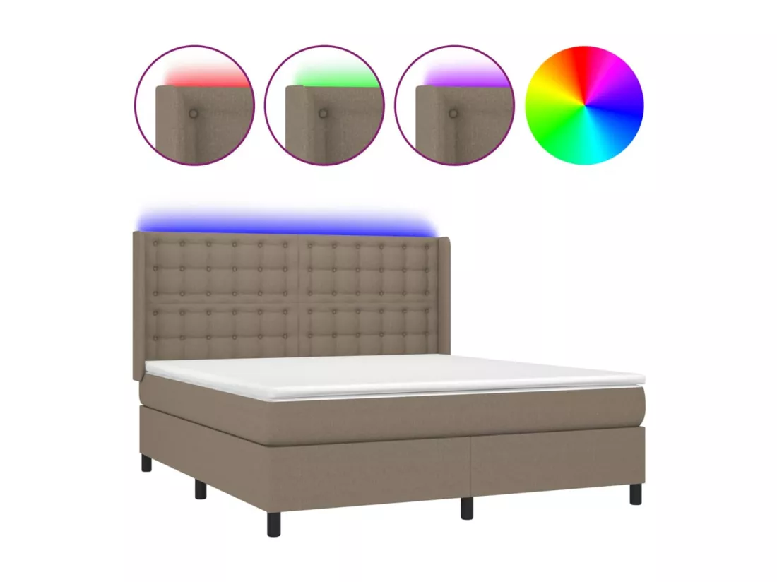 Sommier tapissier avec matelas et LED Taupe 180x200 cm Tissu