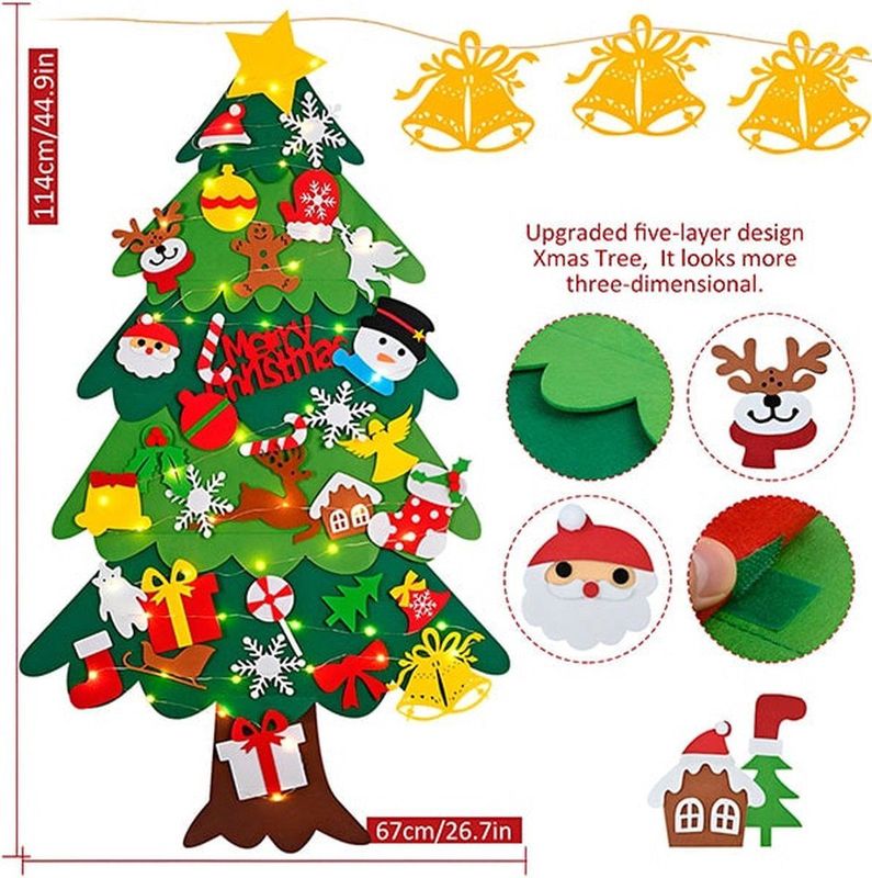 Jojoy - Kerstboomproject – Veilige Vilt DIY Boom met 26 Versieringen voor Kinderen - FELTPINETREE