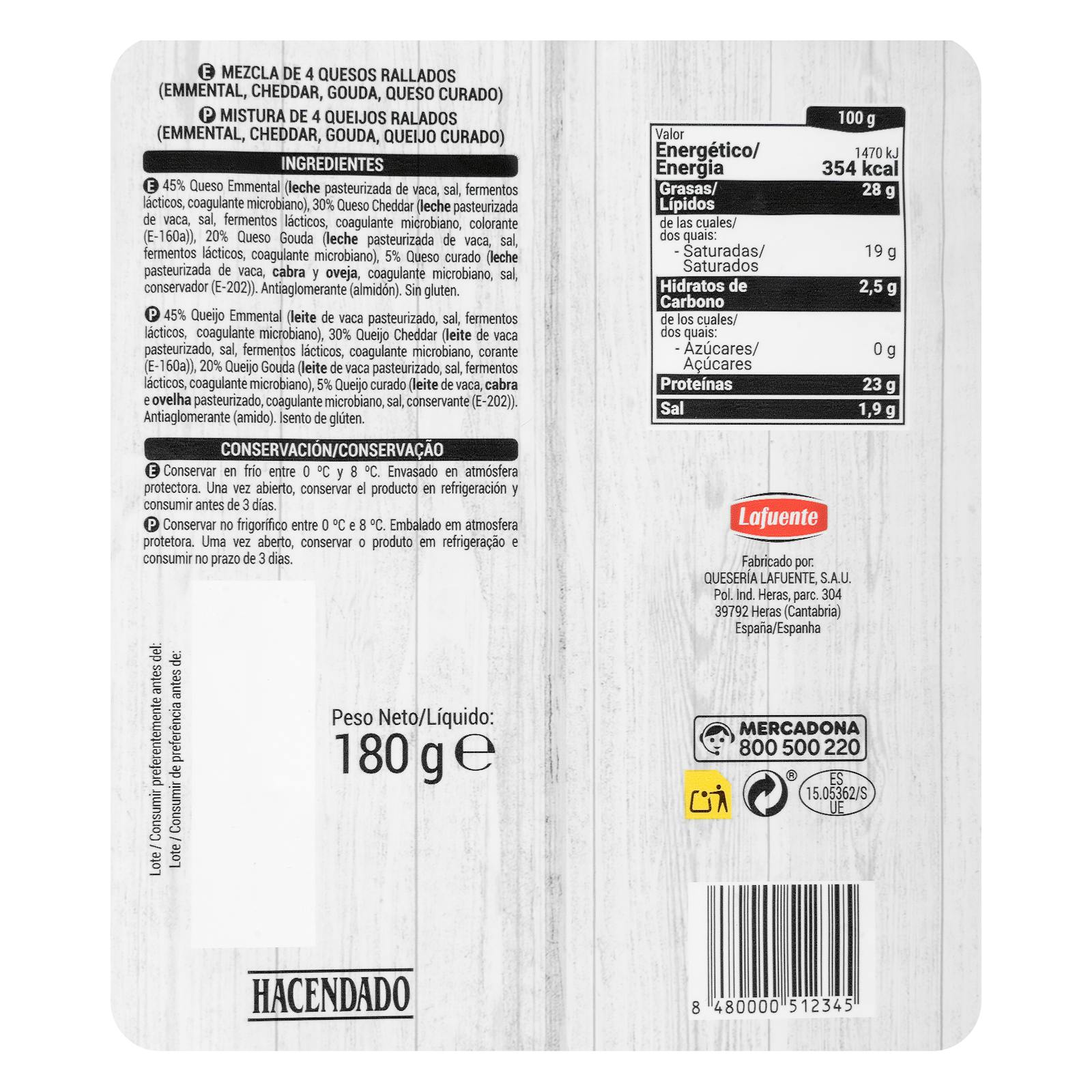 Fromage râpé 4 fromages Hacendado