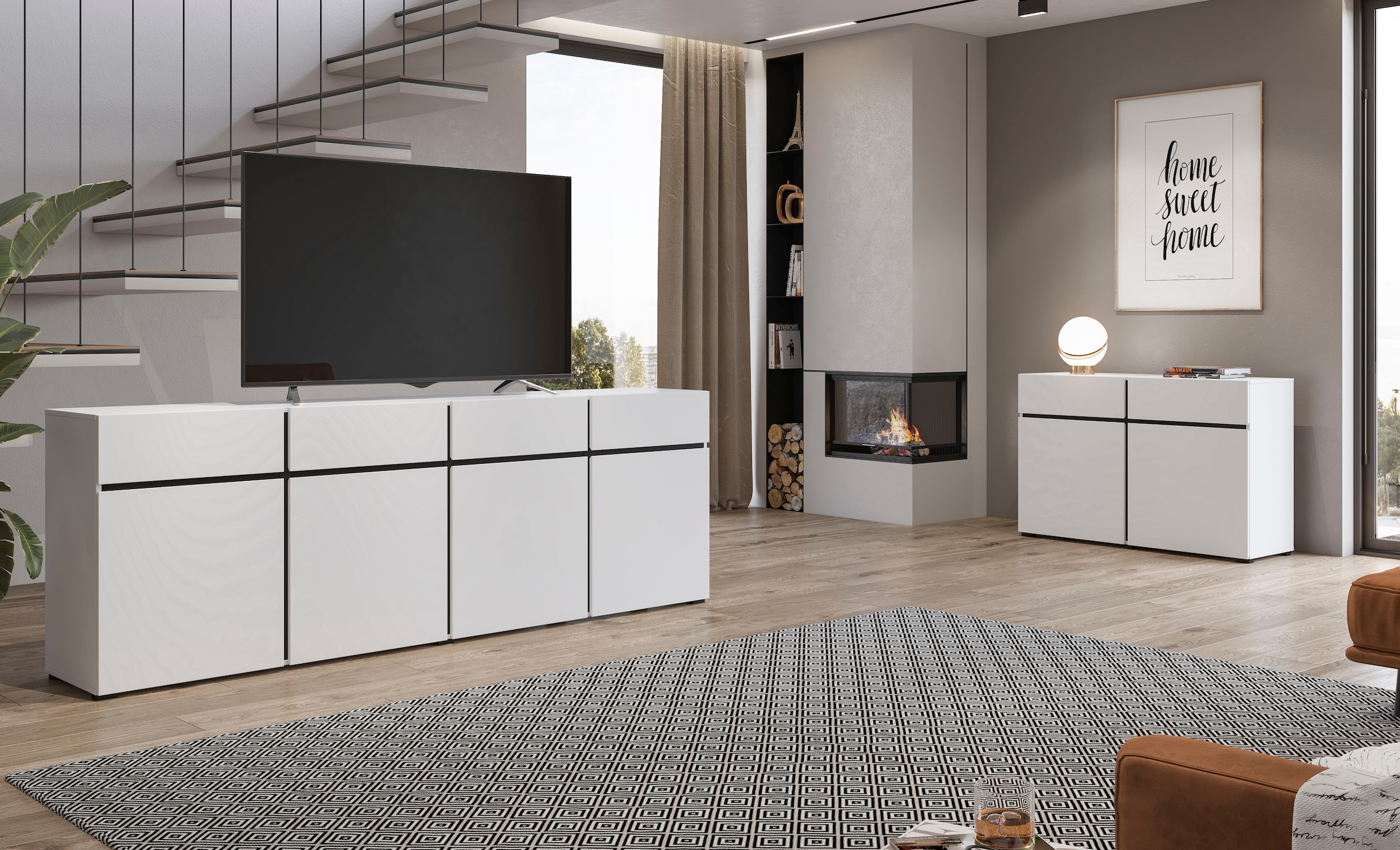 INOSIGN Sideboard »Cross,Breite 119,5 cm, moderne grifflose Kommode,2 Türen/2 Schubkästen« Schubladenschrank,Anrichte mit viel Stauraum, Einlegeböden verstellbar