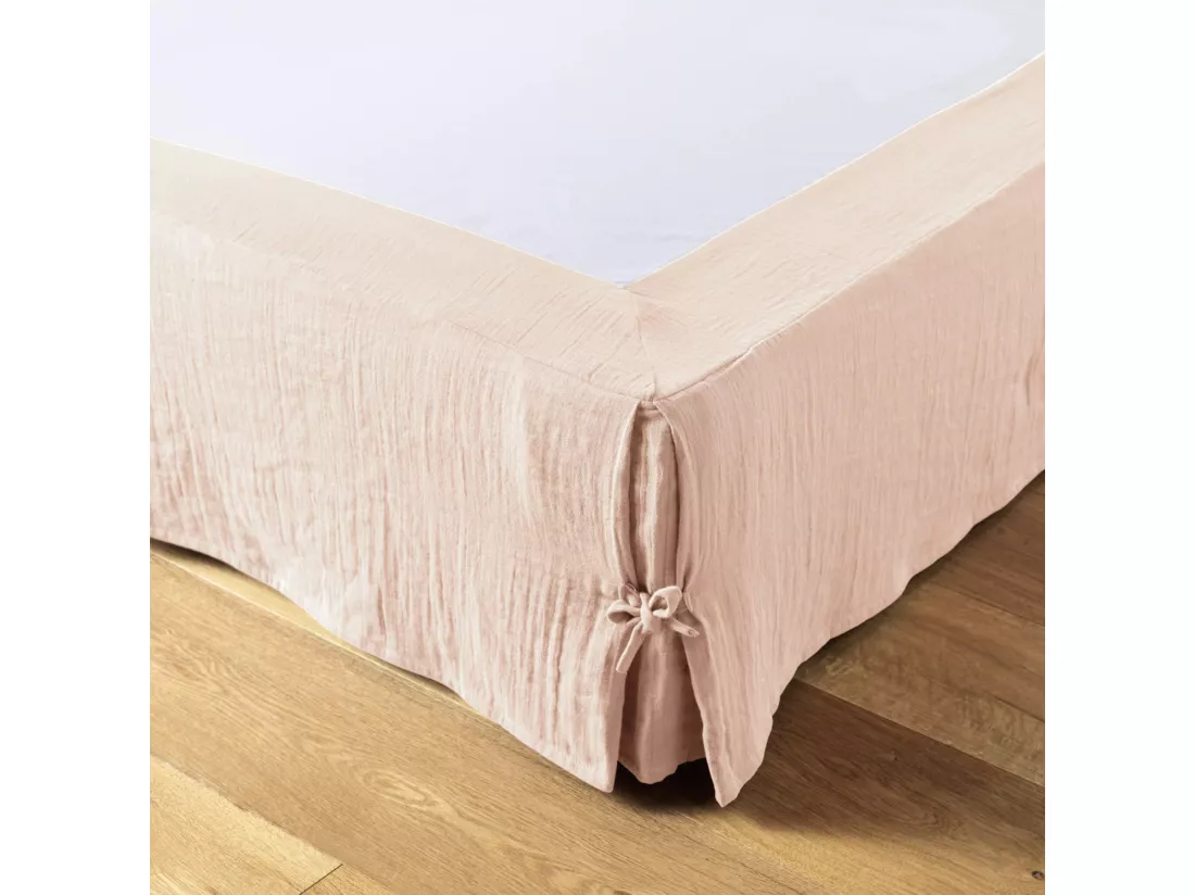 Cache sommier double gaze de coton rose 90x190 cm