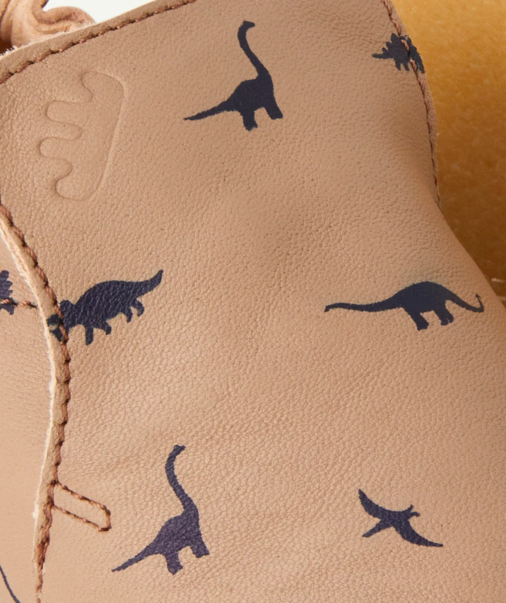 EASY PEASYCHAUSSONS EN CUIR TAUPE IMPRIMÉS DINOSAURES