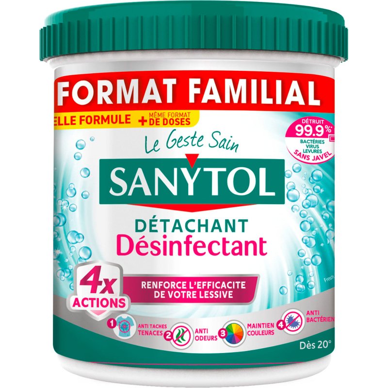 Détachant désinfectant textile poudre Sanytol Professionnel - 22 doses - Pot de 1,35 kg