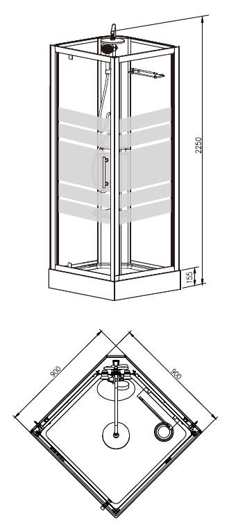 Mueller Aliki complete douchecabine 90x90x218cm kitvrij met thermostatische kraan
