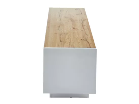 Meuble TV AMANI - 2 portes & 1 tiroir - MDF - Coloris: Blanc laqué et chêne