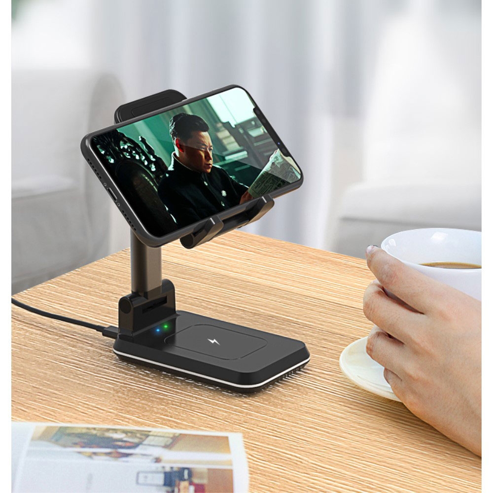 (10W) Faltbare Smartphone Dual Qi-Wireless Halterung 90° Grad Winkel- / Höhenverstellbar - Weiss