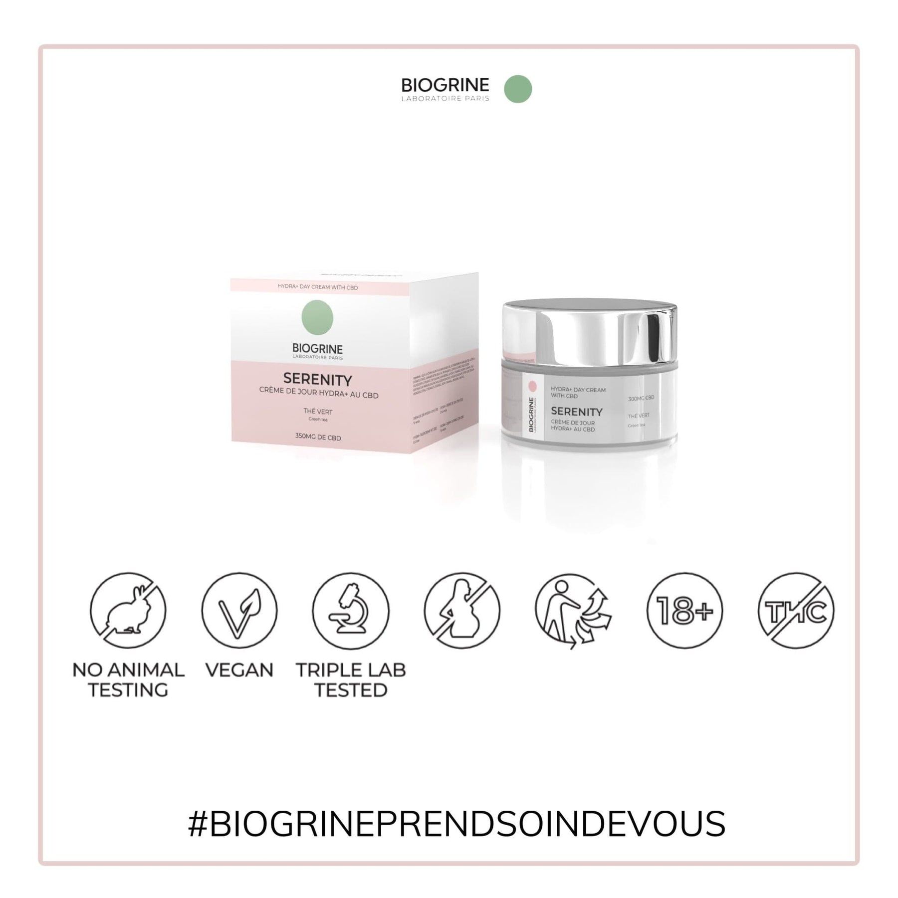 BIOGRINE „SERENITY“  HYDRA+ TAGESCREME MIT CBD GRÜNER TEE