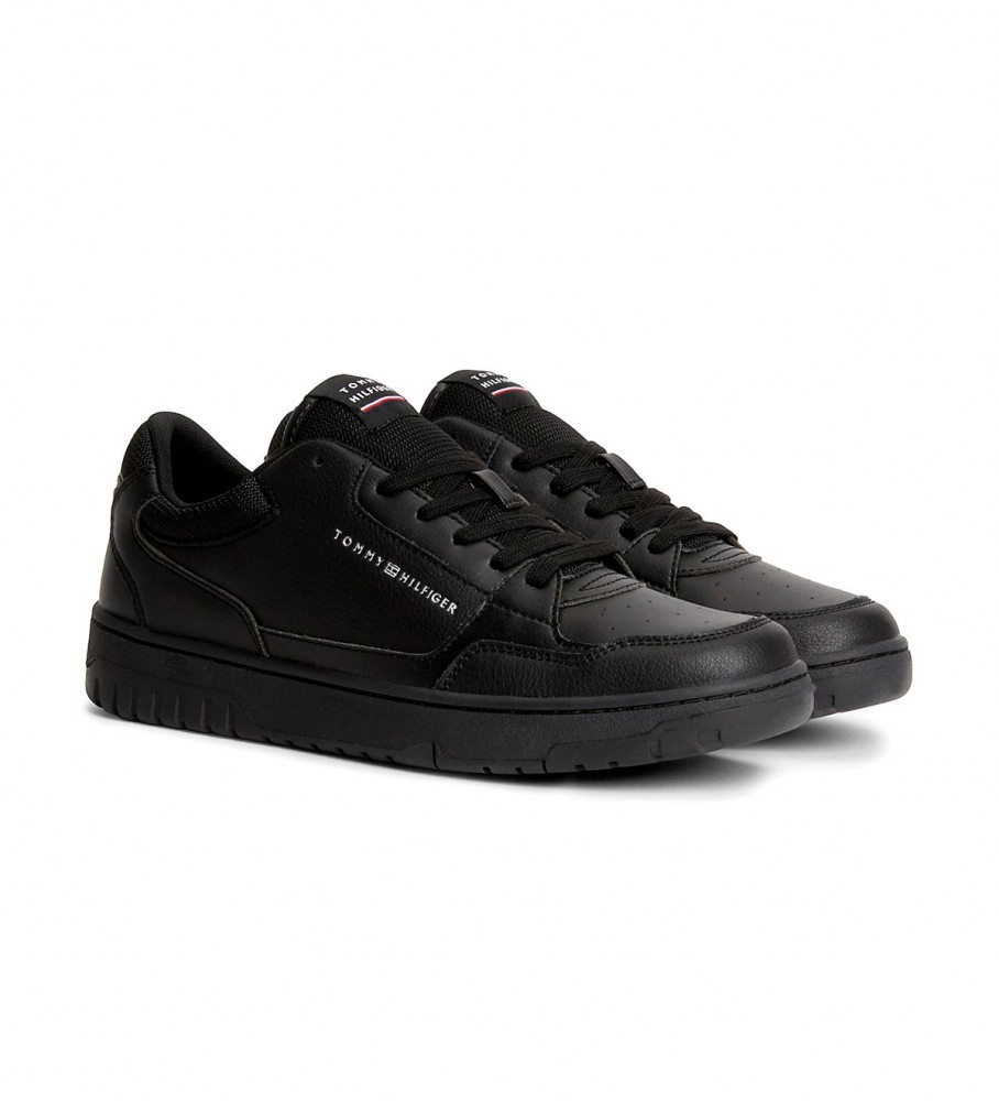 Tênis Tommy Hilfiger de couro preto com sola de borracha