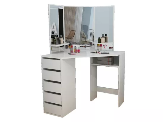 Coiffeuse d'angle blanche avec led et tabouret 110 x 141,5 x 54 cm (HxlxP)