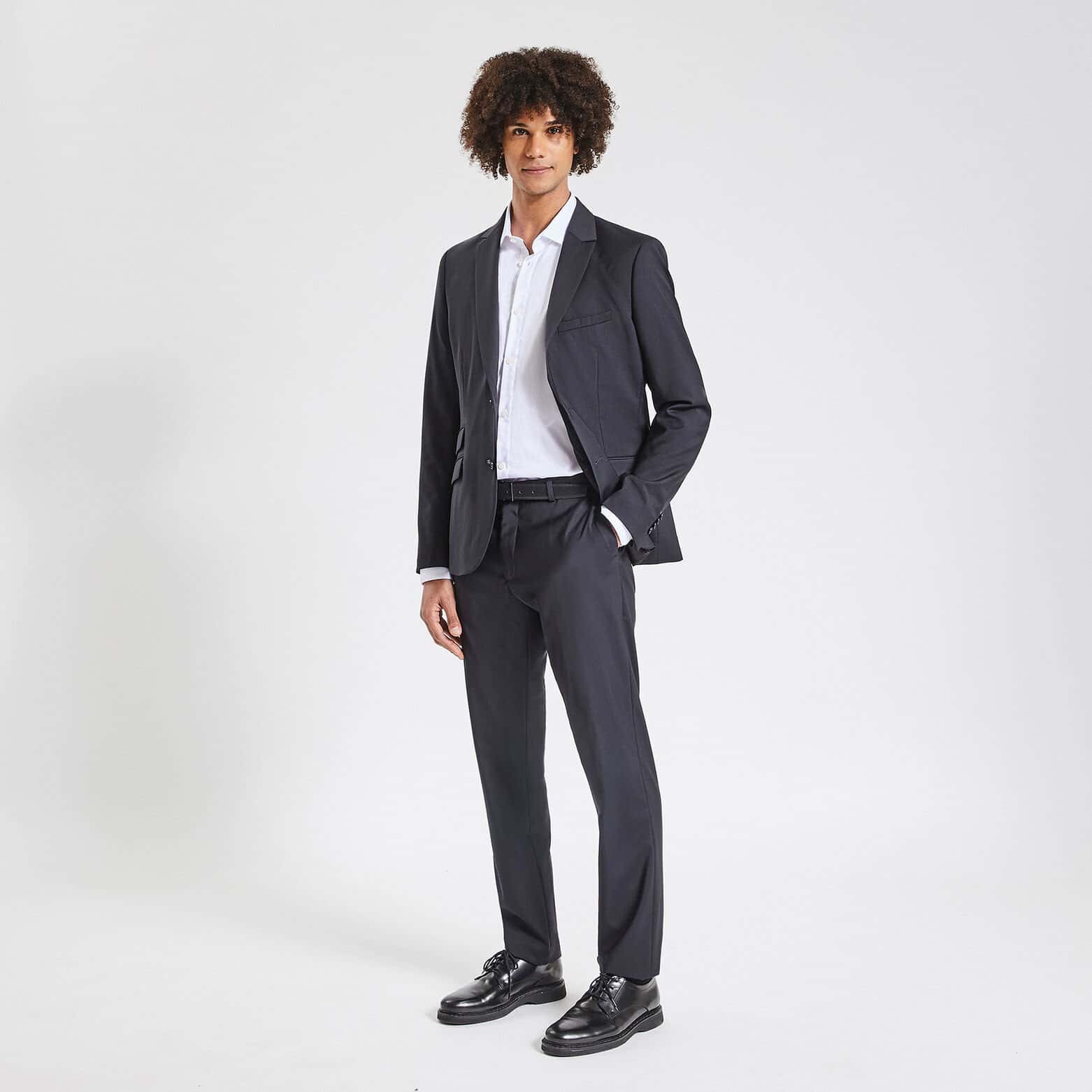 Pantalon de costume slim en laine Bleu