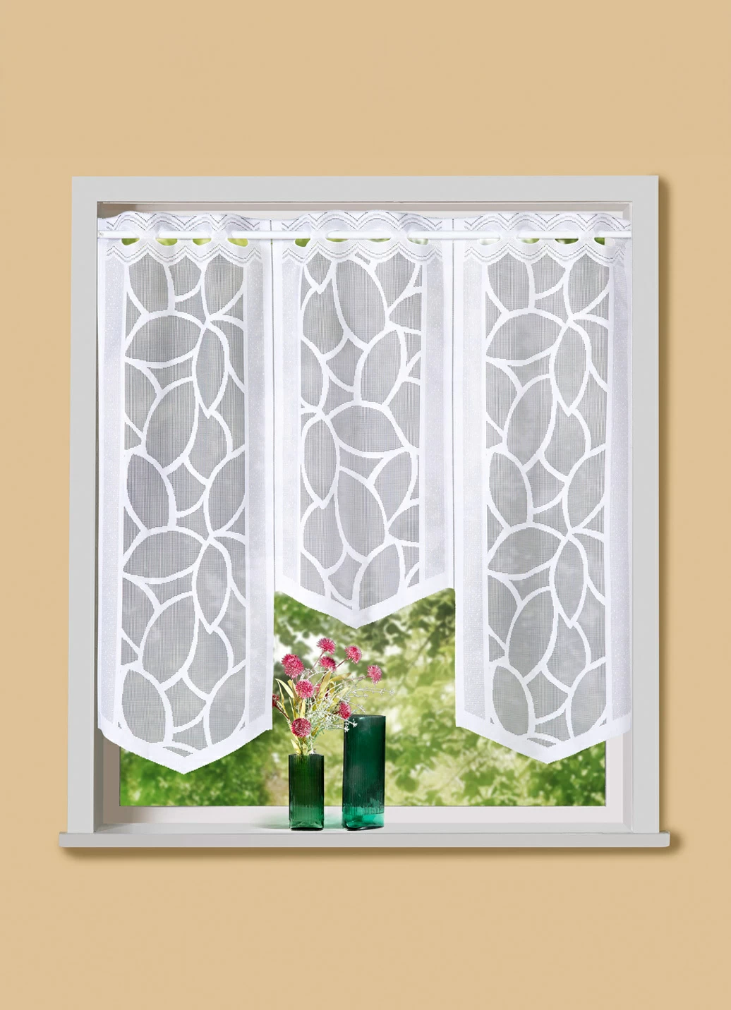Fensterbehang mit Stangendurchzug, 3-teilig
