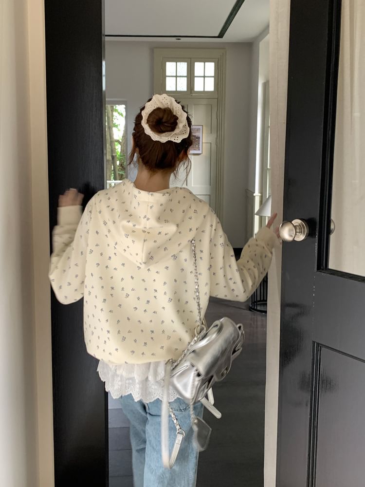 Auboi - Hoodie met rits en bloemenprint