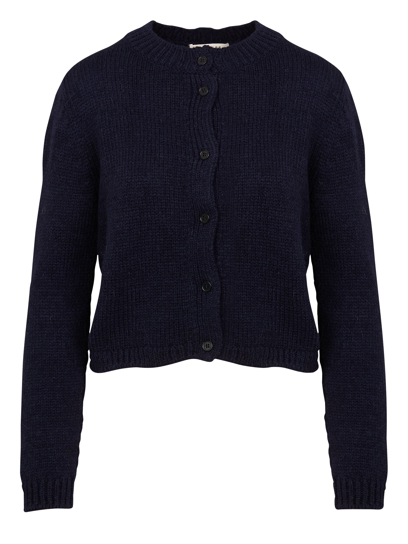 MINETTA - Gilet droit col rond en laine mérinos mélangée | Bleu