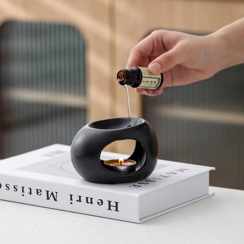 (10x6cm) Keramik Aroma Duftlampe Home Deko Teelicht Halterung - Schwarz