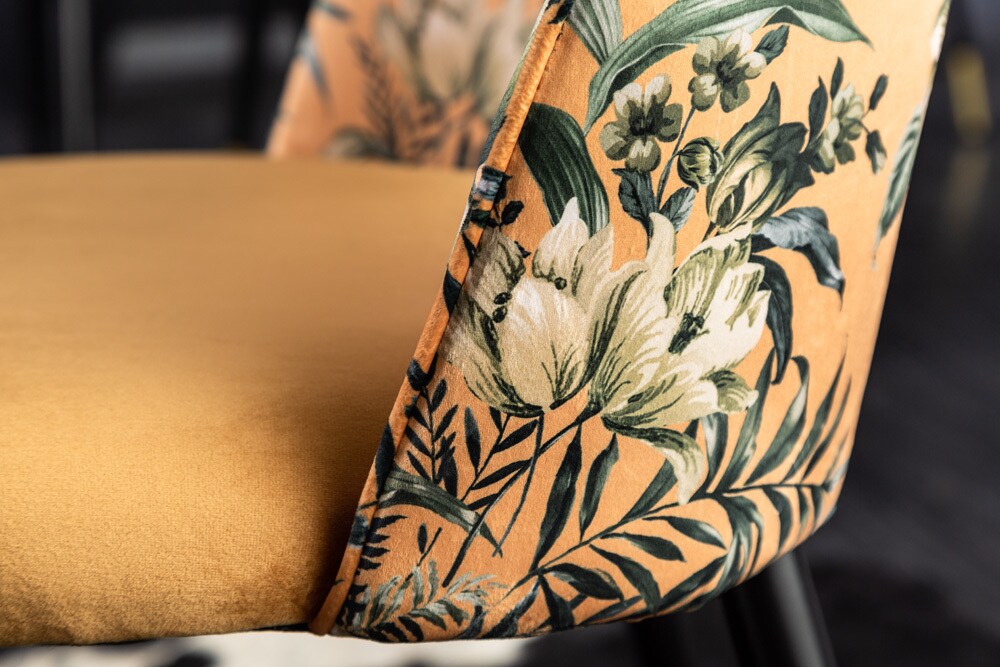 riess-ambiente Stuhl PRÊT-À-PORTER - Design grau Samt florales Muster goldene Fußkappen