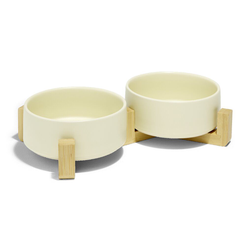Gamelle double pour chien céramique et bambou