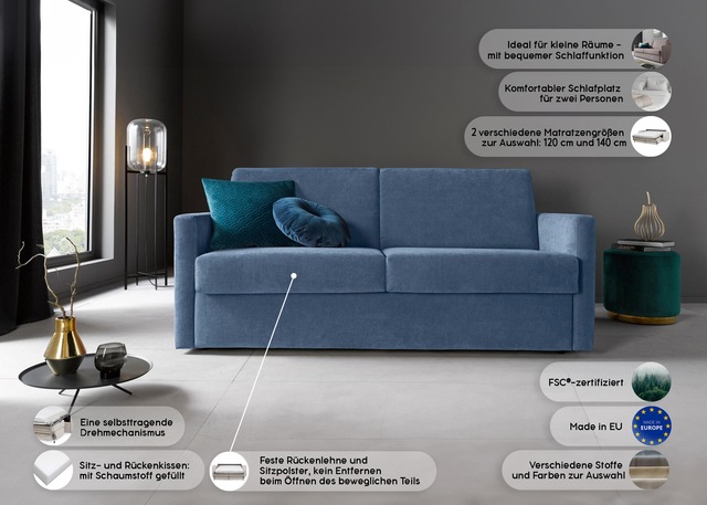 Home affaire Schlafsofa »GOLDPOINT 182cm,  Dauerschläfer, Liegefläche 140/200 cm,« 3-Sitzer mit Dauerschläfer-Funktion, Bonell-Federkernmatratze,