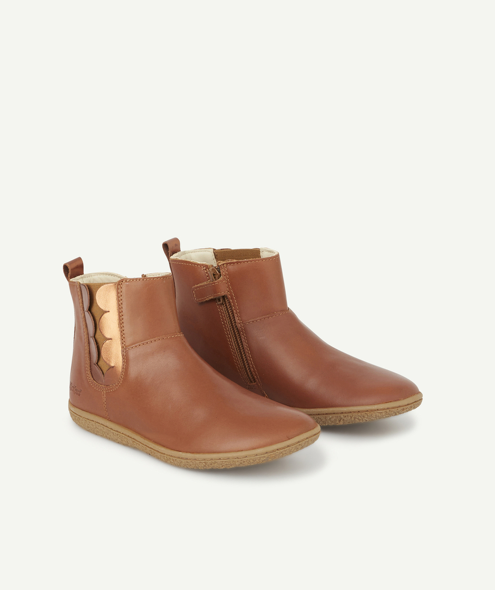 KICKERSBOTTINES FILLE EN CUIR CAMEL METALLISÉ