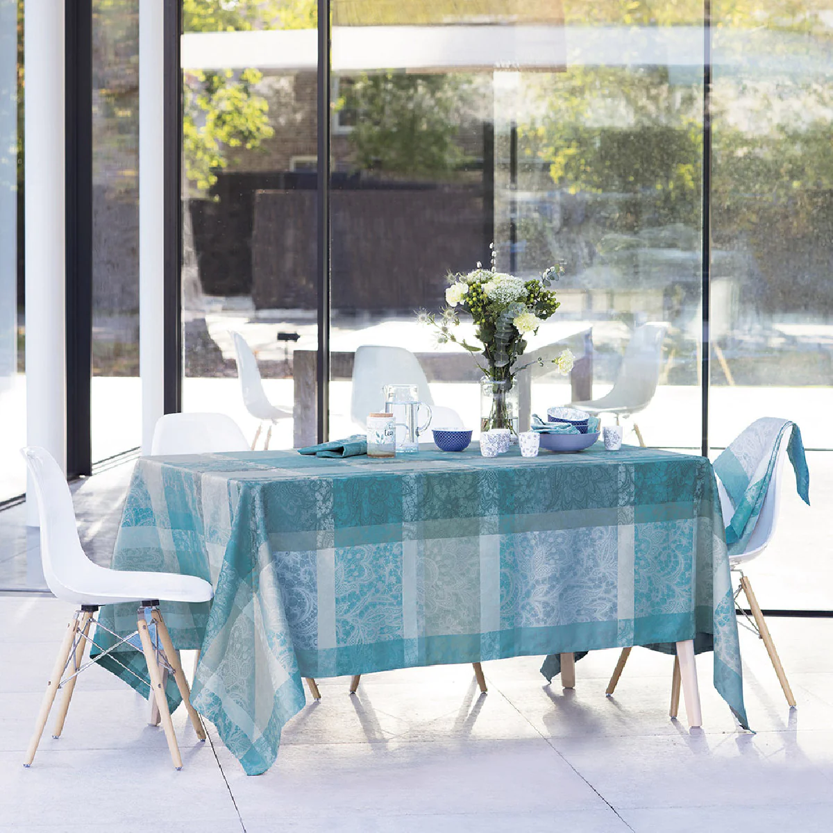 Nappe pur coton vert 180X300 Garnier Thiebaut