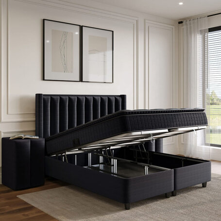 Boxspring met opbergruimte Blackpearl - Antraciet