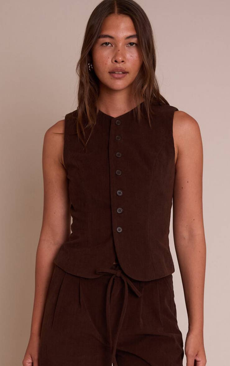 Marron Foncé Gilet Ajusté En Velours Côtelé