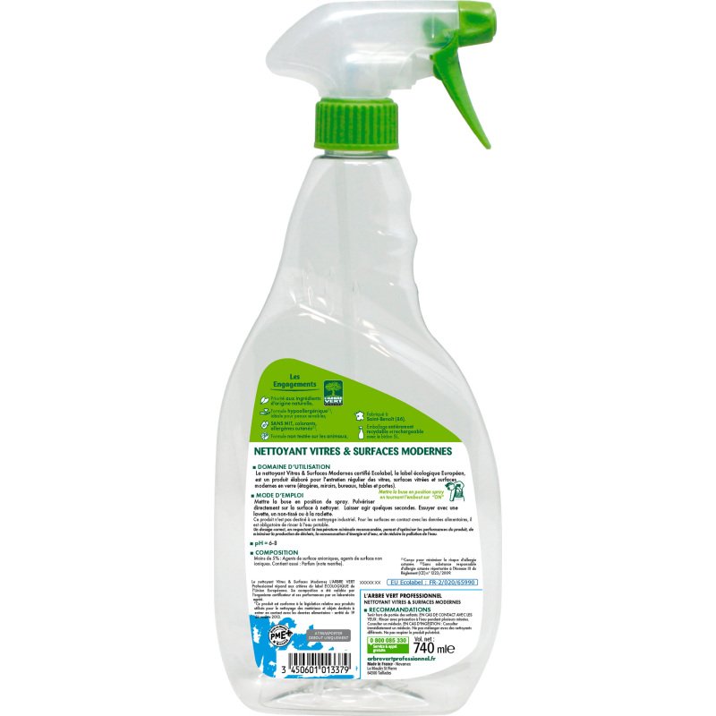 Nettoyant vitres L'Arbre Vert professionnel menthe  - Spray 740 ml