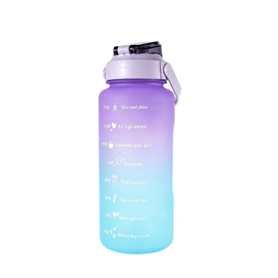 (2L) Tragbare Fitness Trinkflasche mit Zeit Markierung - Farbverlauf Lila