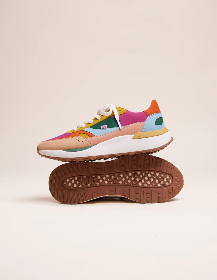 Baskets basses Anaelle - Suède vegan sable framboise orange