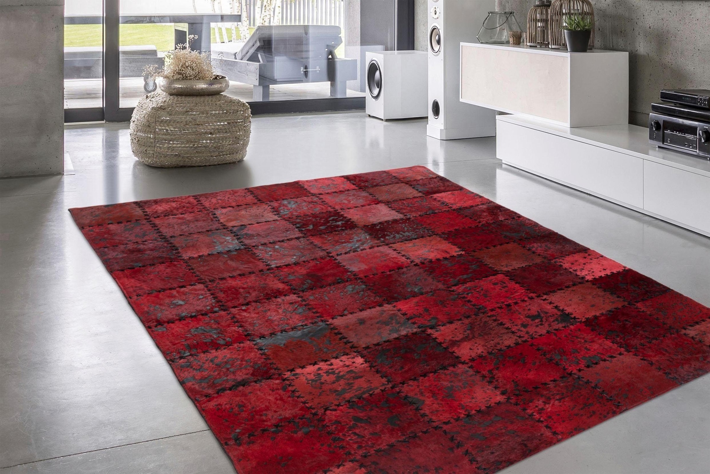 calo-deluxe Fellteppich »Rankel 205 Lederteppich« rechteckig 5 mm Höhe farbige Patchwork Unikate, echtes Rinderfell, Wohnzimmer