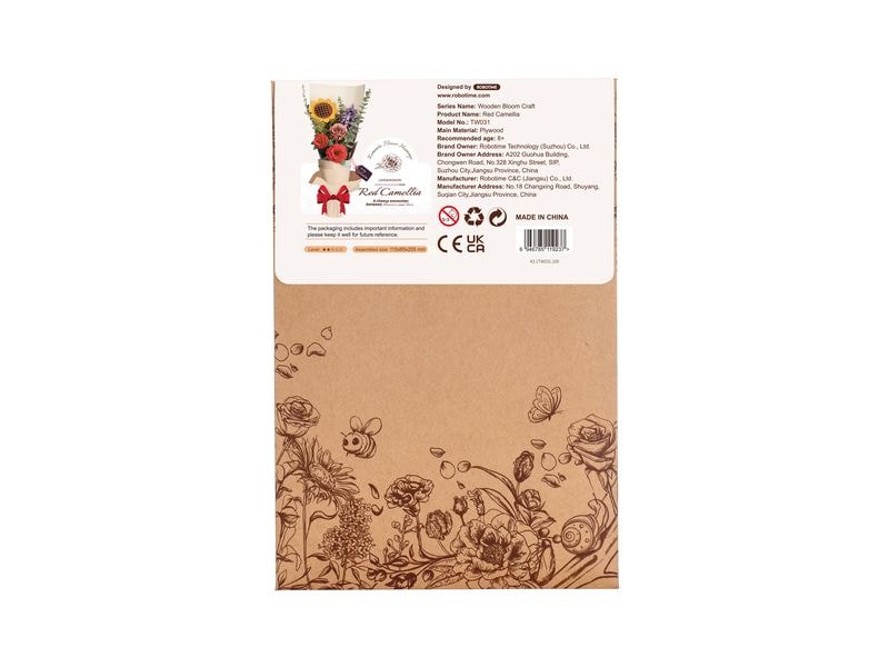 RoboTime Bausatz Red Camellia 113-teilig 3D-Puzzle aus lasergeschnittenen Holzteilen