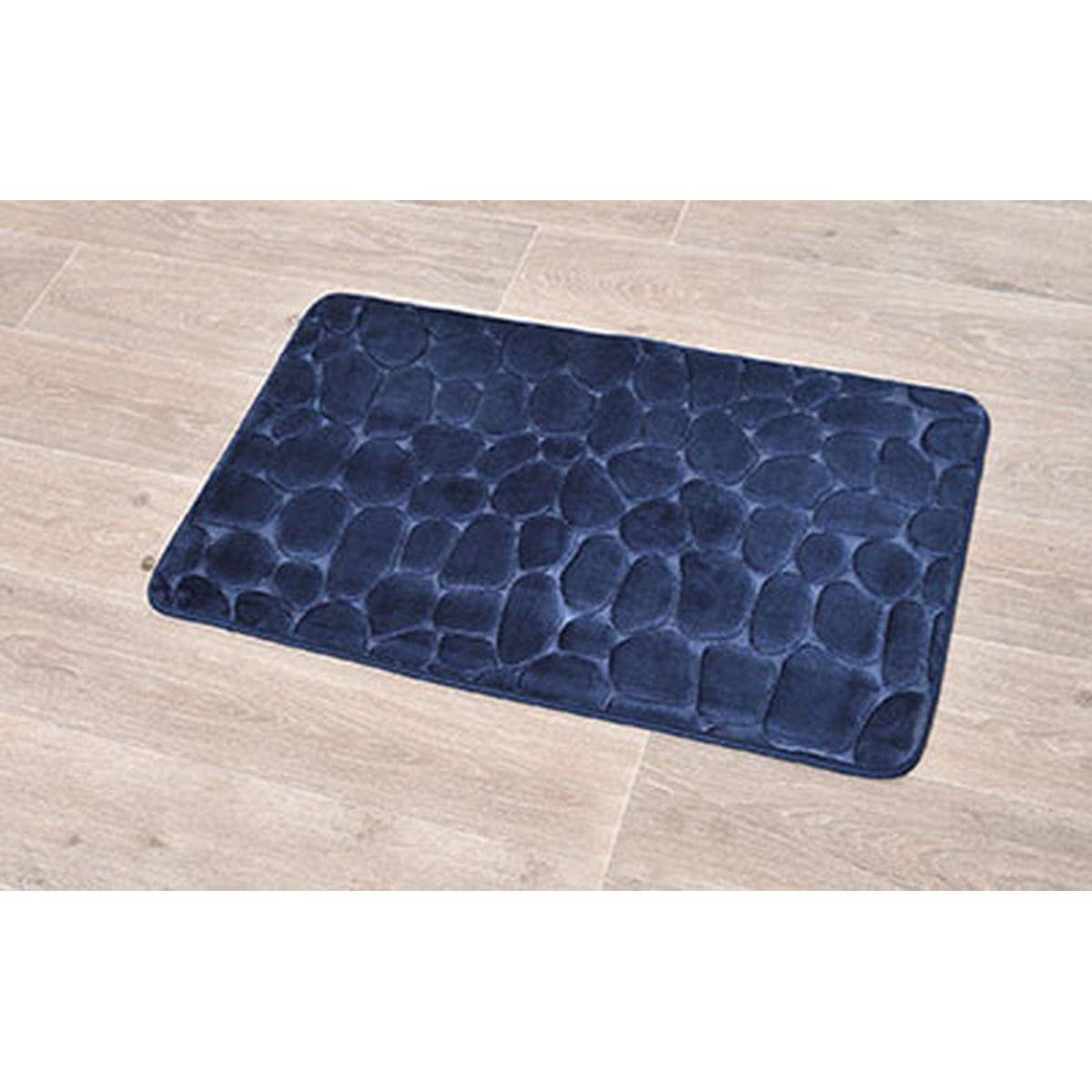 TAPIS MEMOIRE DE FORME MICROFIBRE GALET 50X80CM BLEU MARINE