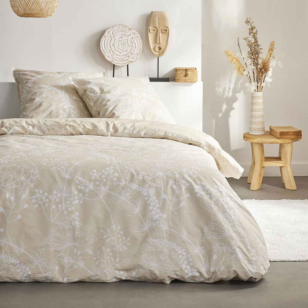 Parure housse de couette Sunshine feuilles beige 220x240cm